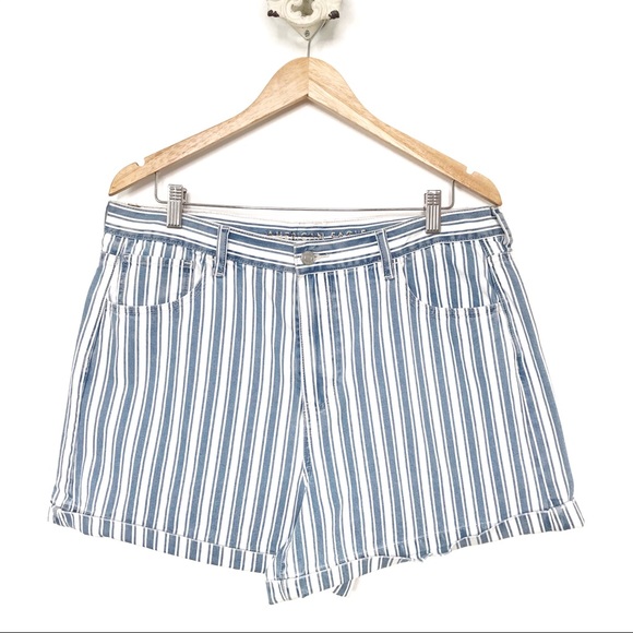 American Eagle Outfitters Pants - NWOT AEO High Rise Blue Striped Mom Shorts Sz 16
